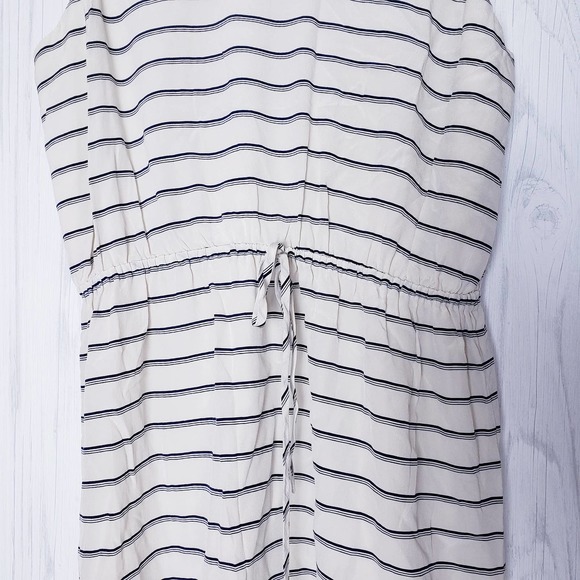 Joie Size M Silk Dress Chariot Navy Stripe Popover Drawstring Scoop Neck Lined - Picture 3 of 10